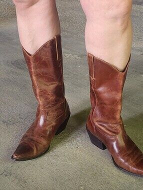 Phenix Brown Leather Mid-Calf Western Heeled Boots
